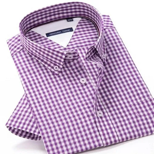 100% cotton plaid short sleeved shirt Men's summer
