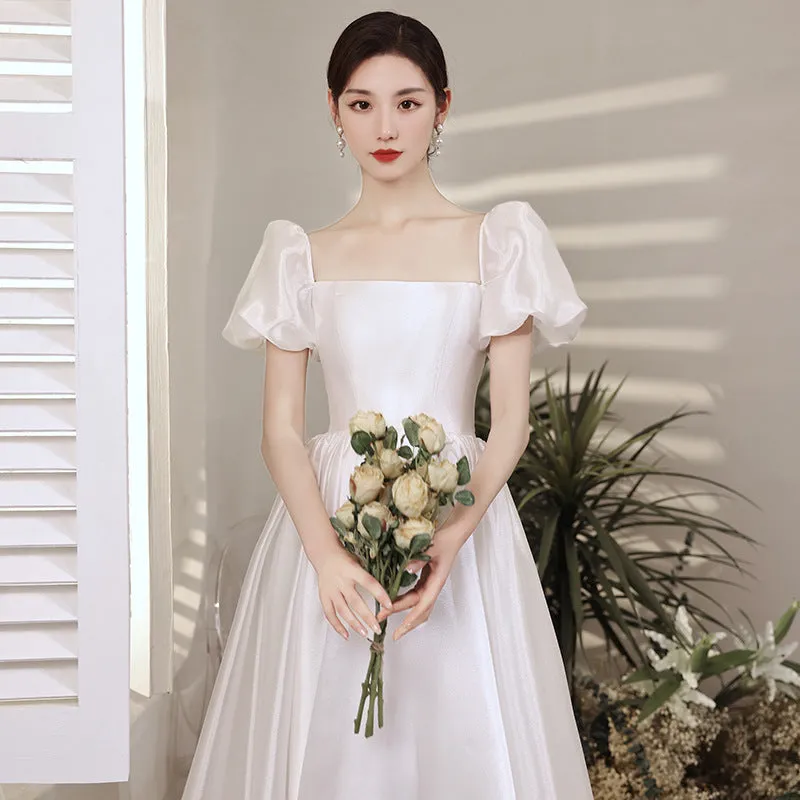 2022 Maroon White Marriage Bridal Dress Puff Sleeve Slim Long Flare Evening Dress