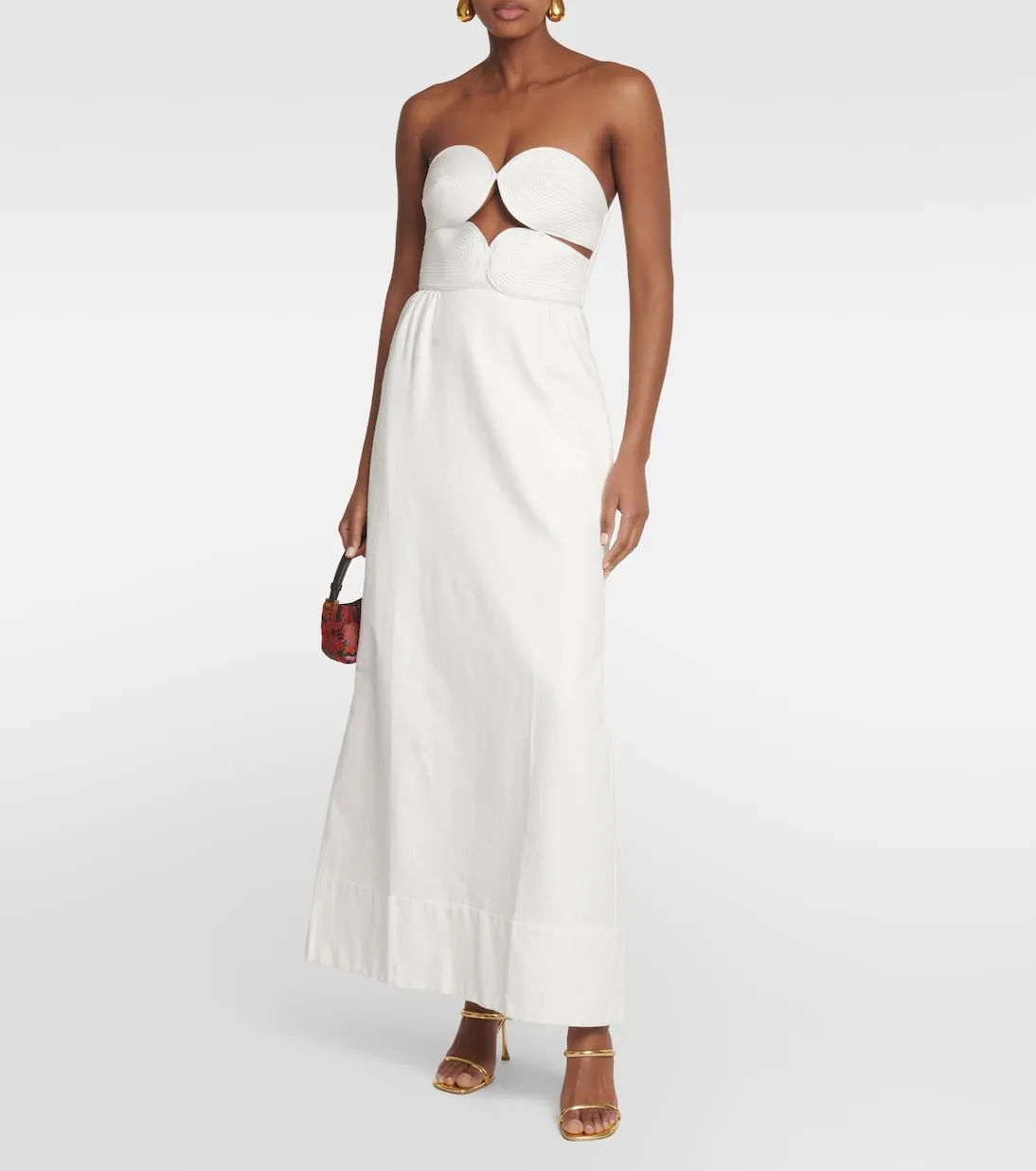 Adriana Degreas matelassé strapless maxi dress with cutout, white