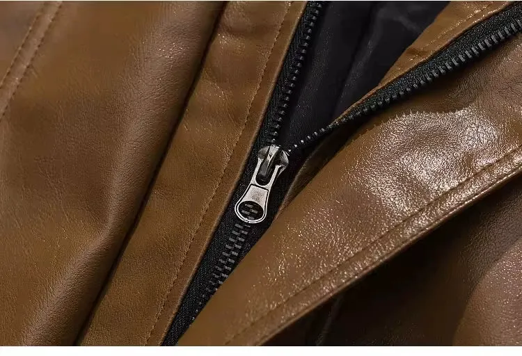 American Fashion Brand Retro Biker's PU Leather Coat Jacket Men's Autumn Leisure Loose Lapels Couple Coat Japanese Style Tops