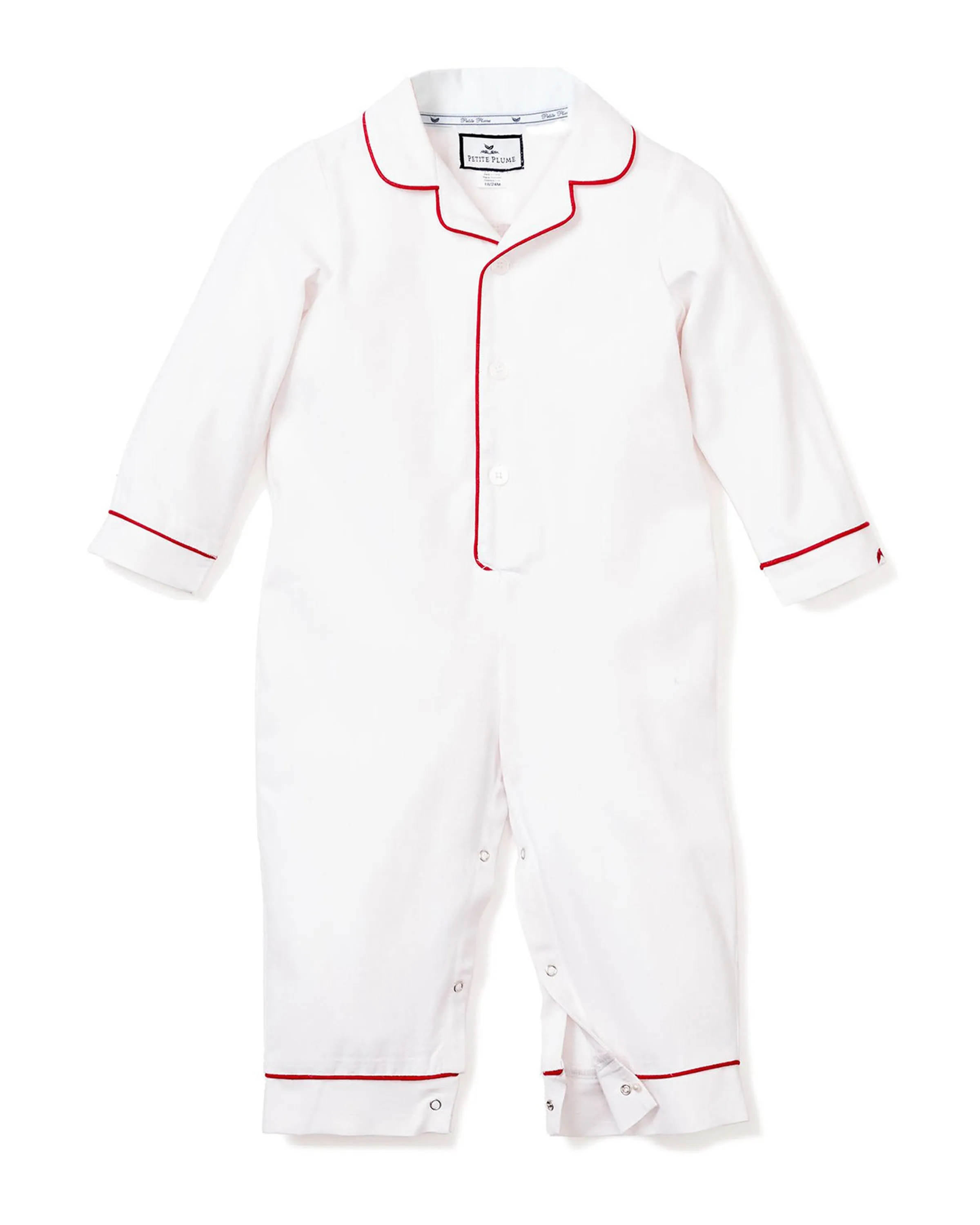 Baby's Twill Romper in White with Red Piping