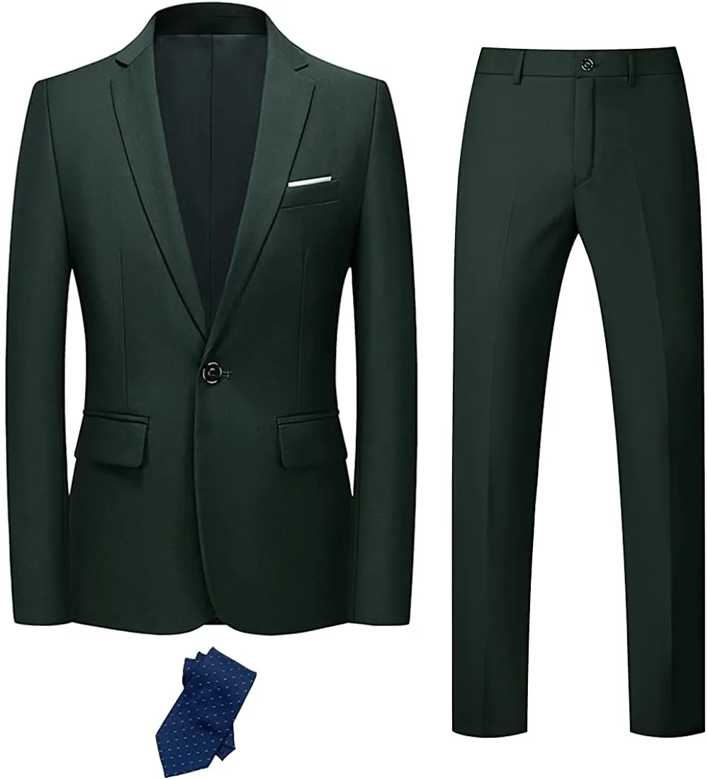 Beige Men's Slim Fit 2pc Blazer & Pants Suit with Tie