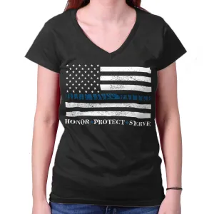 Blue Lives Matter Honor Junior Fit V-Neck T-Shirt