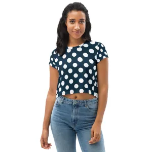 Blue With White Polka Dots Crop Tee