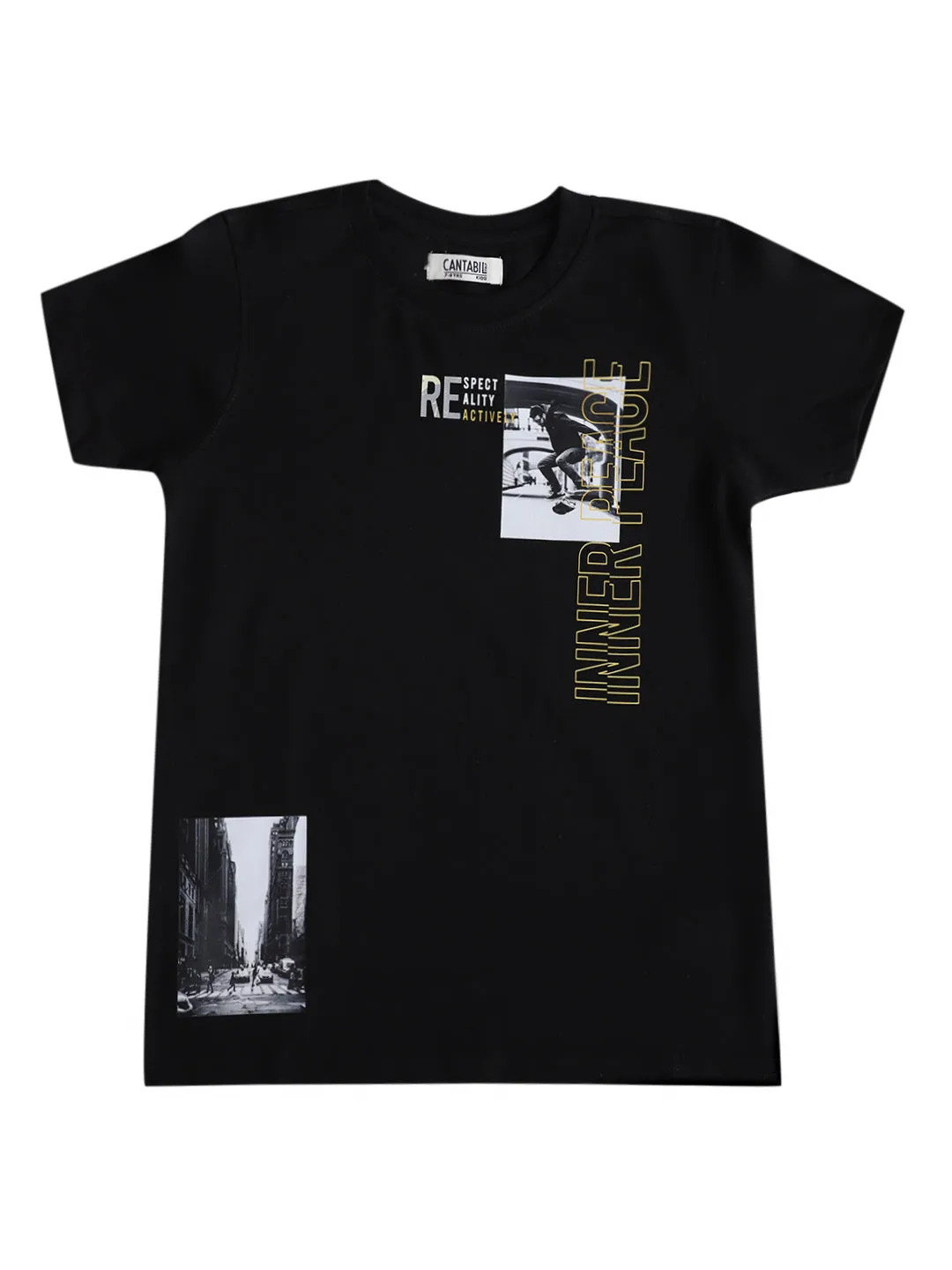 Boys Casual Black Half Sleeve  T-Shirt