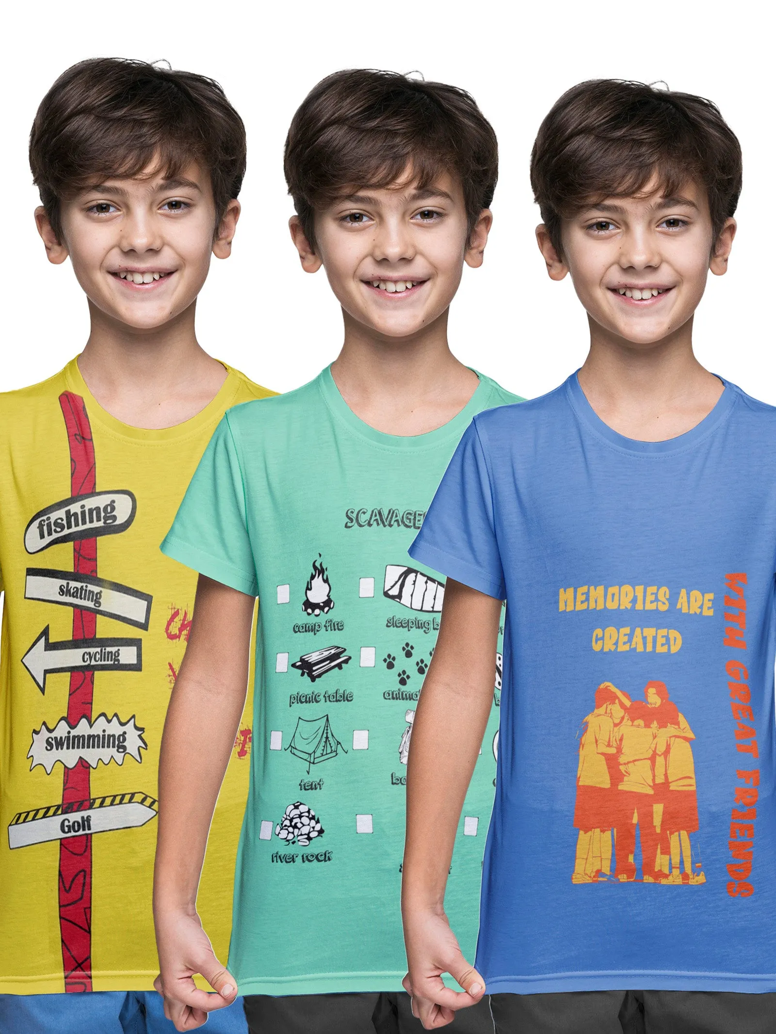 Boys Cotton Jersey Pack of 3 Half Sleeves Printed Tees
