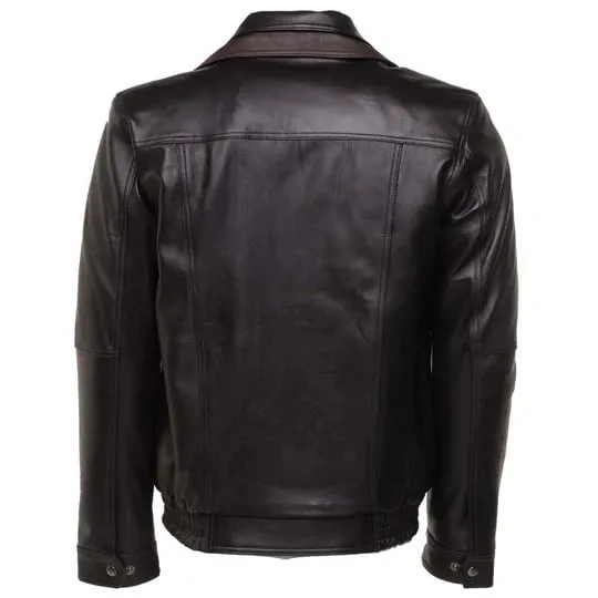 Brown and Black Aviator style leather jacket with spread collars