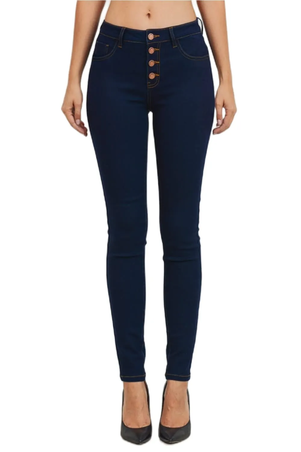 Button Down Regular Hem Push Up Skinny Jeans