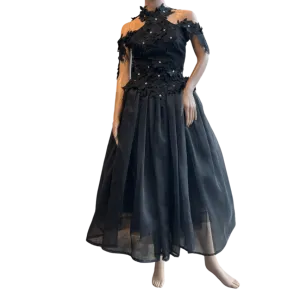 Classic Black Cocktail Dress w/Floral Lace