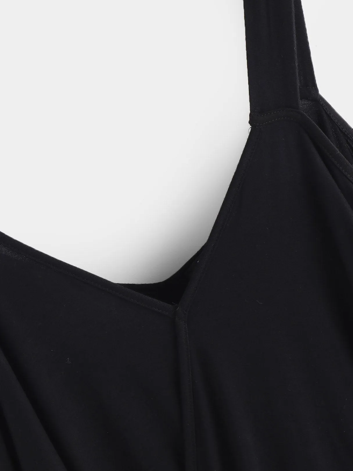 Custom V-Neck Cold Shoulder Plain Crossed Front Cut Out Long Sleeve Black T-Shirts