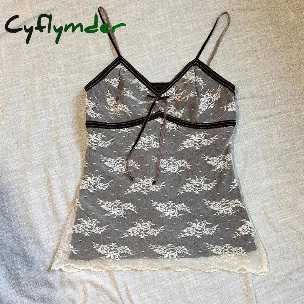 Cyflymder Harajuku Retro Gothic Y2K Emo Girls Camisole Top Sexy Slim Chic Fashion Aesthetic Women's Crop Tops Punk Hip Hop Rock Streetwear