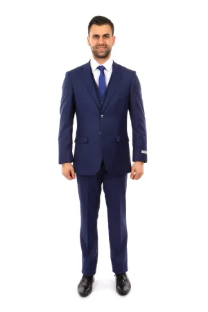Dark Blue Windowpane 3 Piece Suit