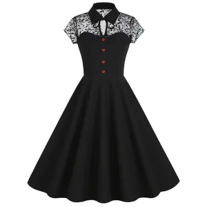 Elegant Dress Mesh Retro Style Splicing Women's Dress A-Line Dresses