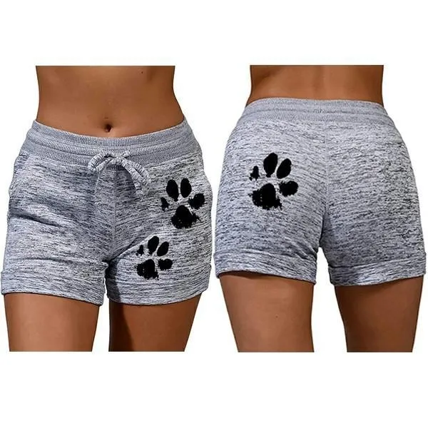 FashionSierra - Women's cute paws printed drawstring elastic waist yoga shorts