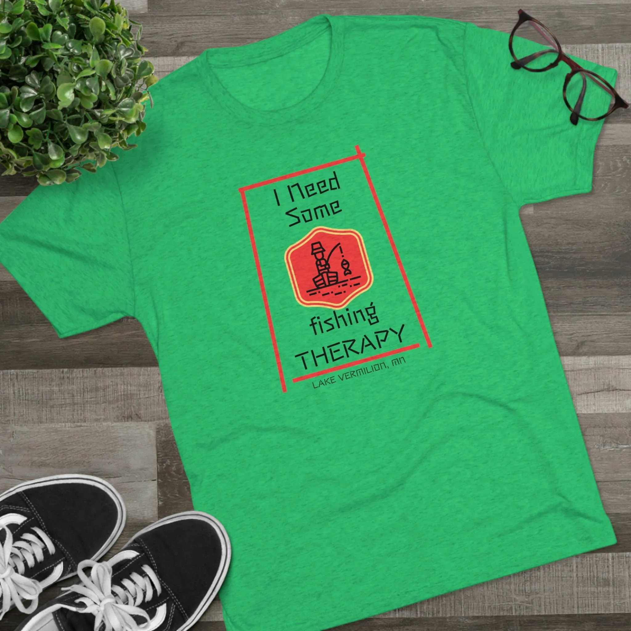 Fishing Therapy - Red Accents - Lake Vermilion - Unisex Tri-Blend Crew Tee