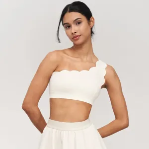 Helena Scalloped One Shoulder Sports Bra Ivory