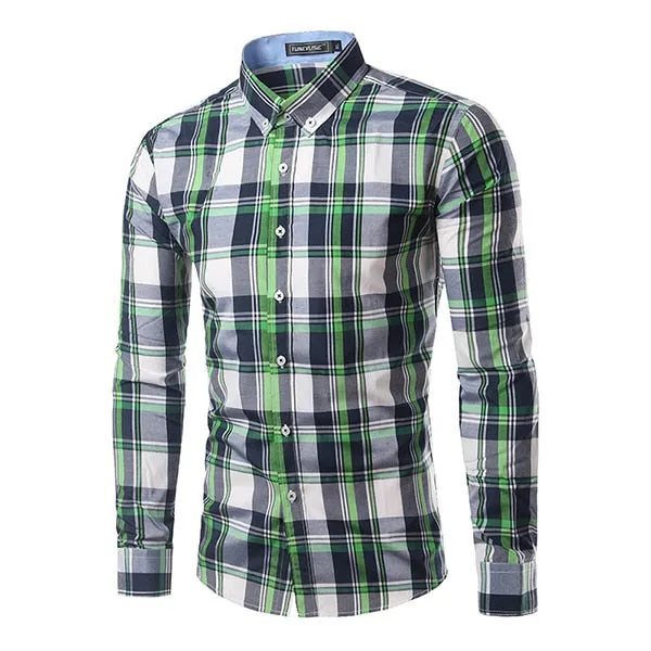 Jesse Men Plaid Long Sleeve Slim Fit Shirt