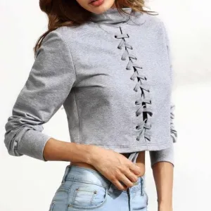 Lace-Up Sweatshirt Crop Top