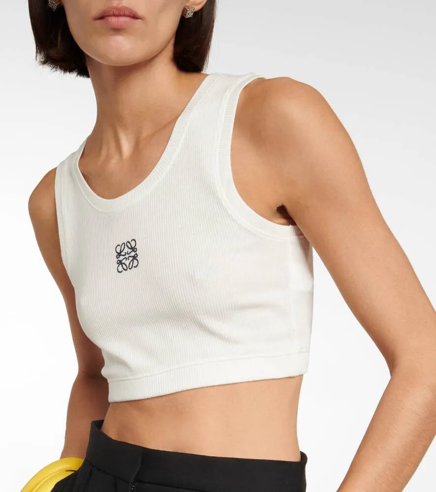 LOEWE Cotton Blend Anagram Crop Top, White