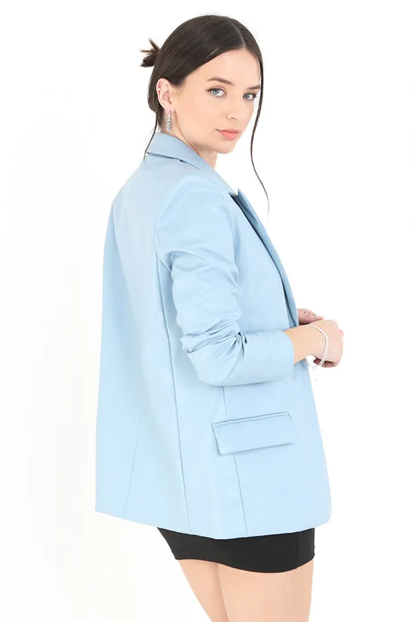 LONG SLEEVE POCKET DETAIL FAUX LEATHER BLAZER