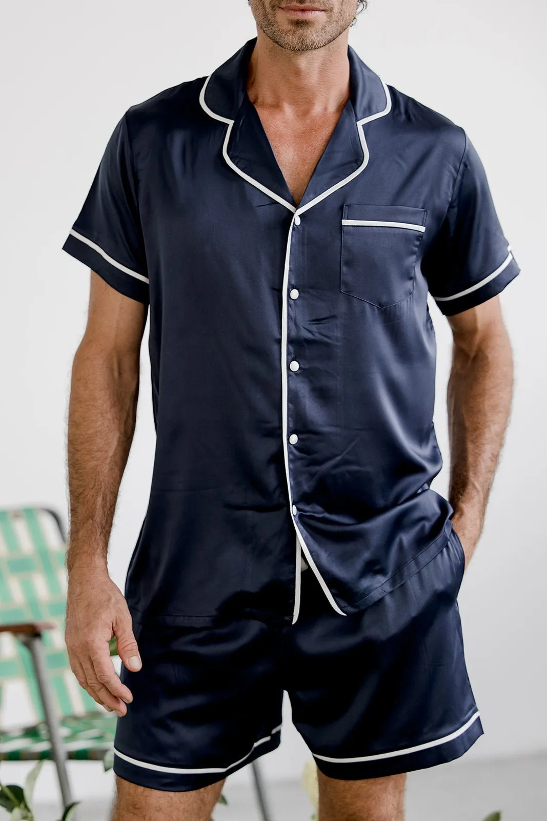 Luxe Personalised Men's Navy Satin Shorts