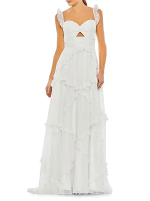 Mac Duggal Ruffle A-Line Dress, White