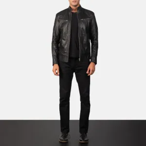 Mack Black Leather Biker Jacket Up to 5XL