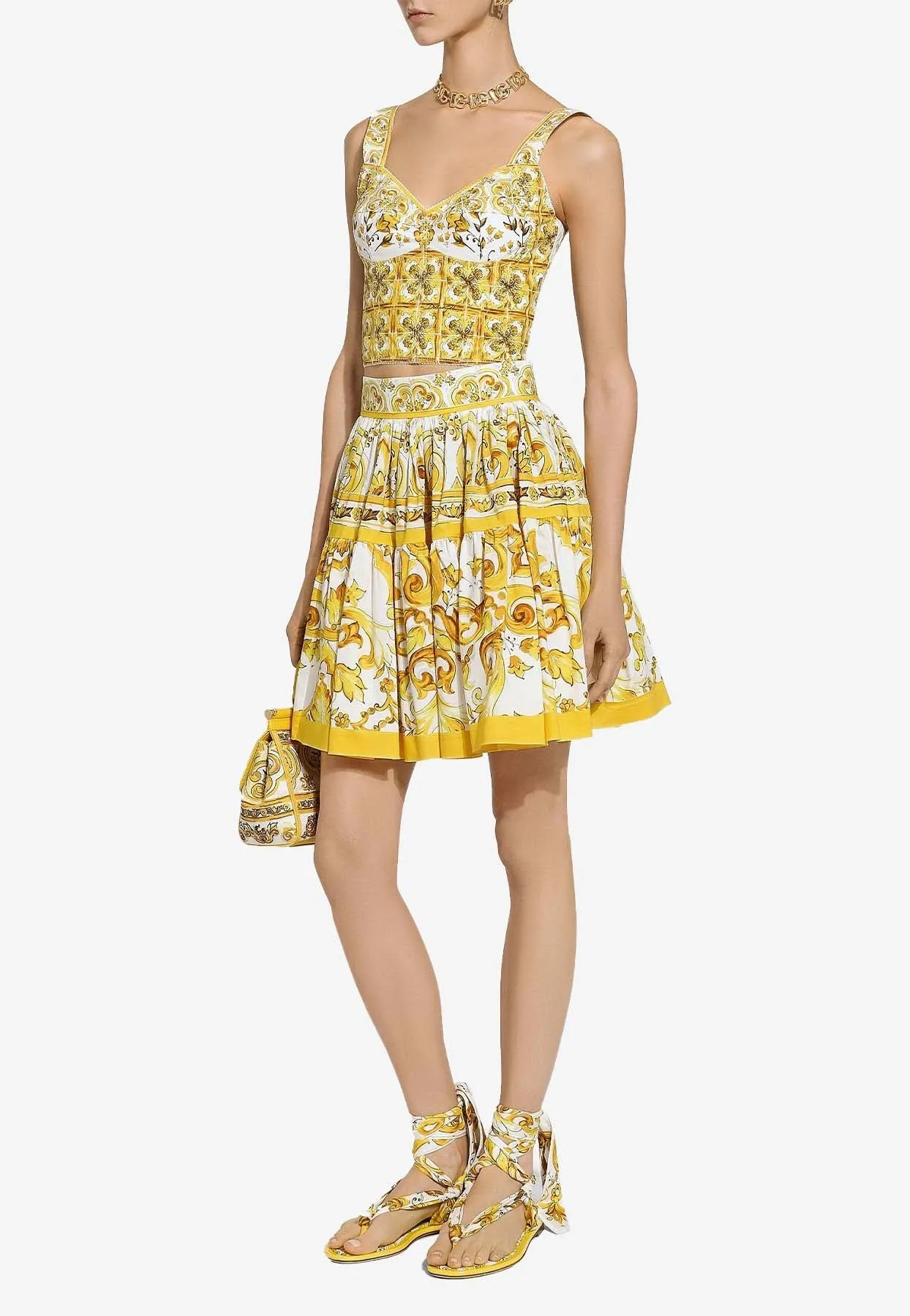 Majolica Print Pleated Mini Skirt