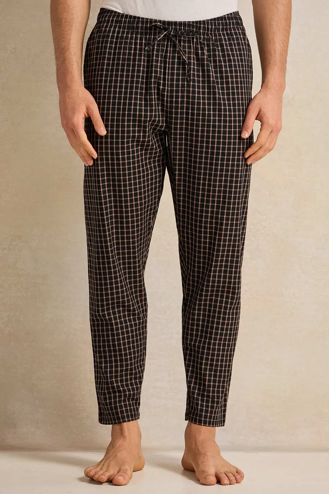 Men Black Checkered Pyjama Bottom