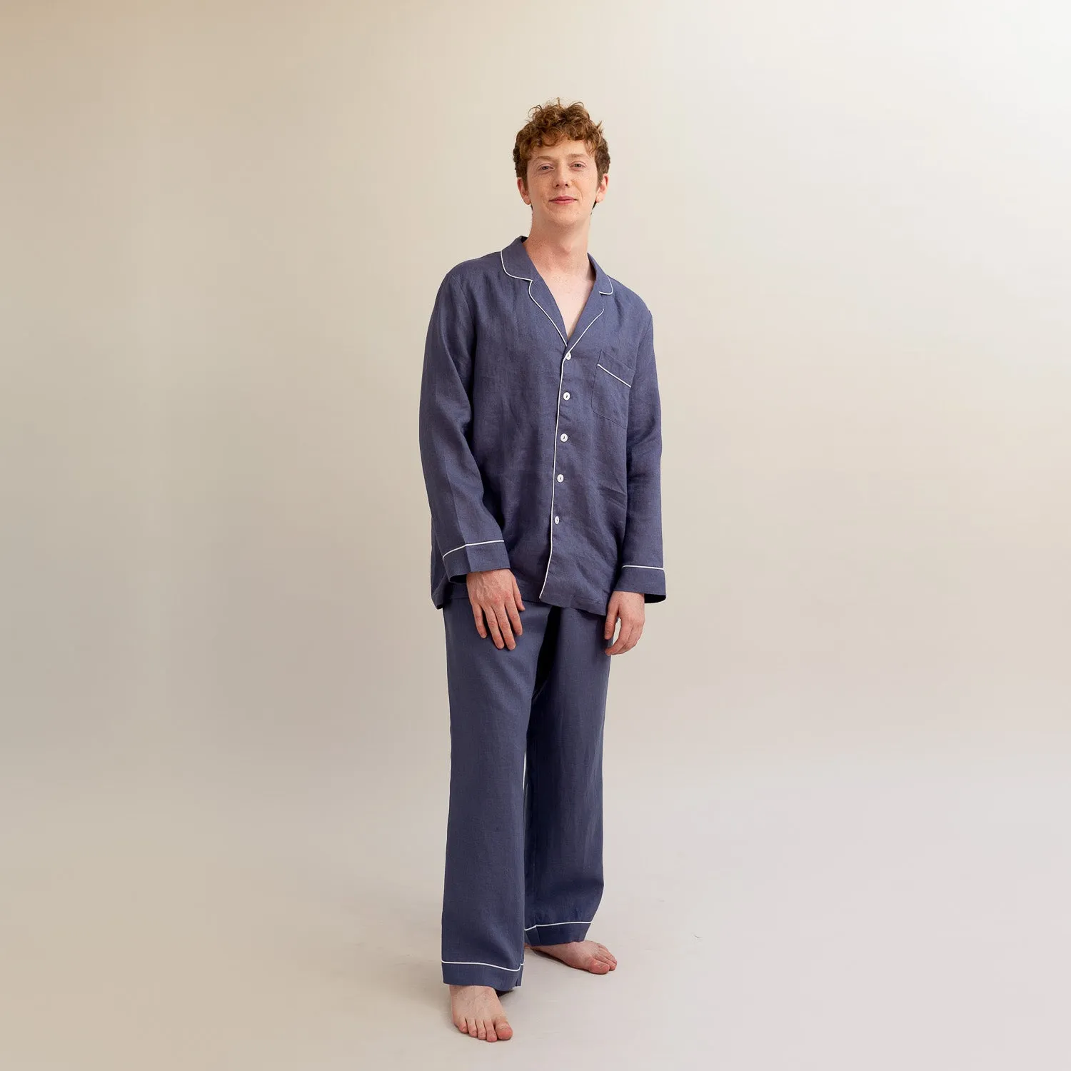 Men's Blueberry Linen Pajama Shirt (Top Only)