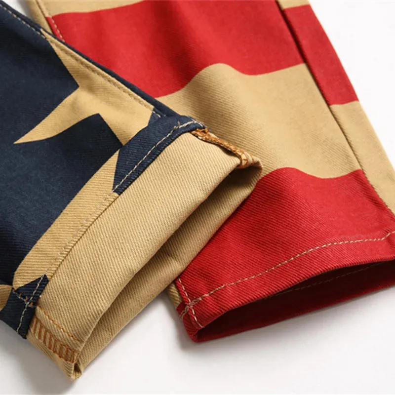 Men's High-Quality Five-Point Star Print Jeans – Slim Fit, Elastic Waist, Straight Leg Denim Trousers, Casual Classic Pants for Men