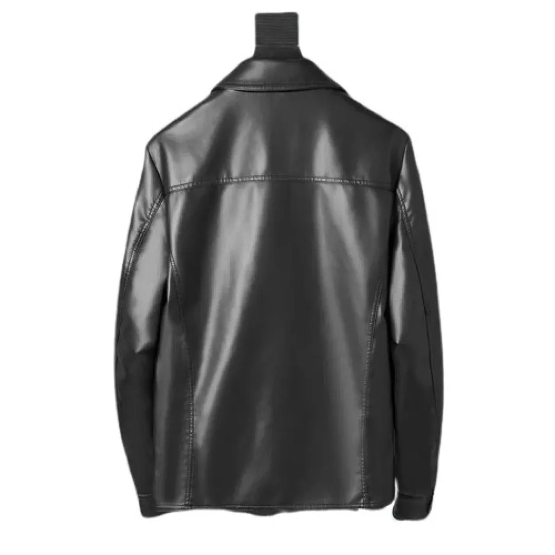 Men's Leather Jacket Slim Fit Turn down Collar