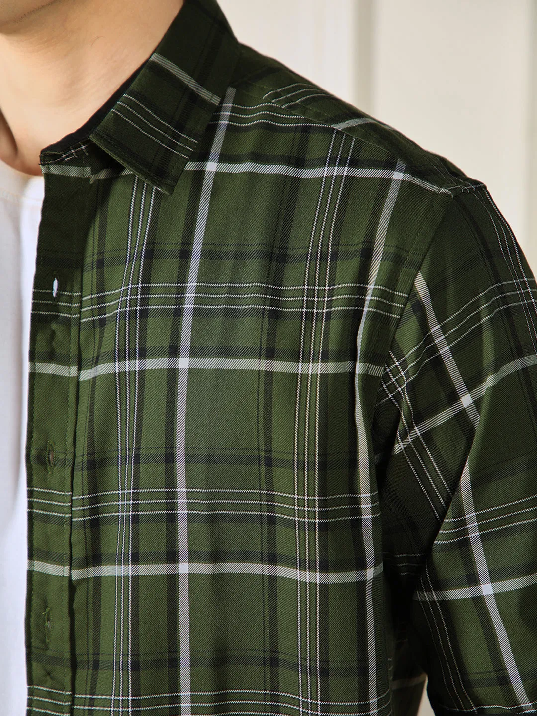 Men's Olive 100% Cotton Tartan checks Casual Shirt