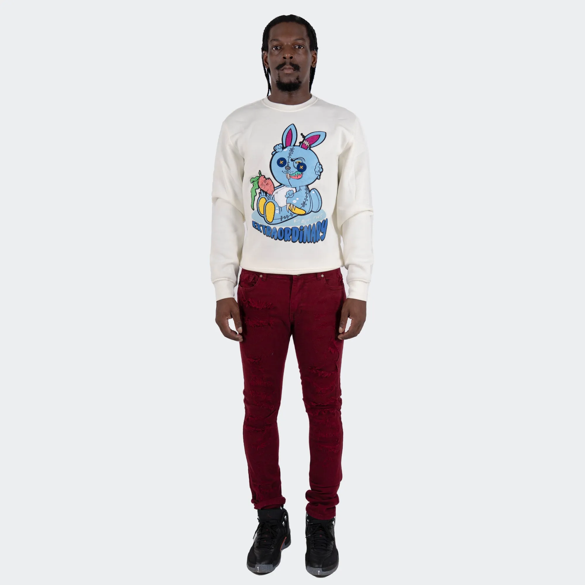 Men's TWO MILL TWENTY "LaSalle" Slim Skinny Ripped Torn Stitched Patched Urban Streetwear Designer Denim Jeans Burgundy