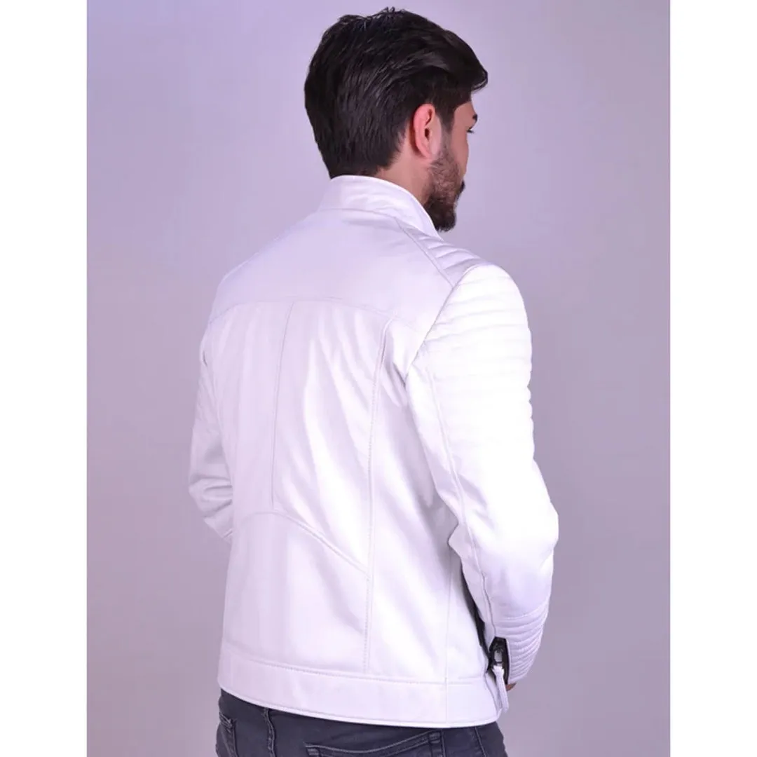 Men`s White Quilted Leather Jacket