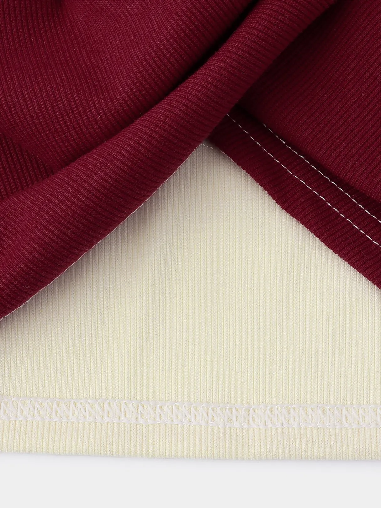 OEM ODM Deep V Neck Plain Crossed Front Pleated Long Sleeve Slit Hem Red T-Shirts