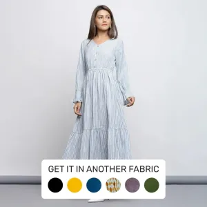 Off-White Striped Yarn Dyed Cotton V-Neck Tier Maxi Dress