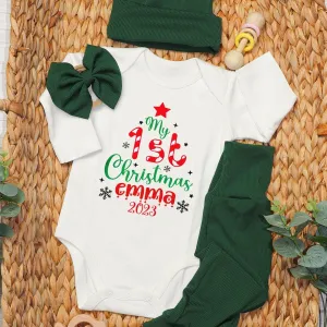 Personalized My 1st Christmas Onesie and Long Pants Set | My First Baby Onesie | Cute Holiday Bodysuit