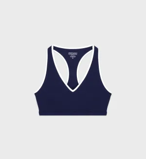 Runner Box V-Neck Sports Bra - Navy/White