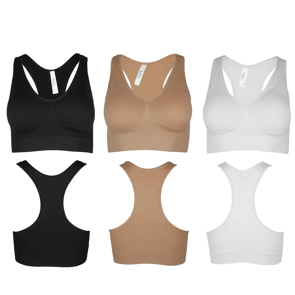 Sofra Ladies Seamless 3 or 6 Pack Racerback Sports Bras Assortment No Size