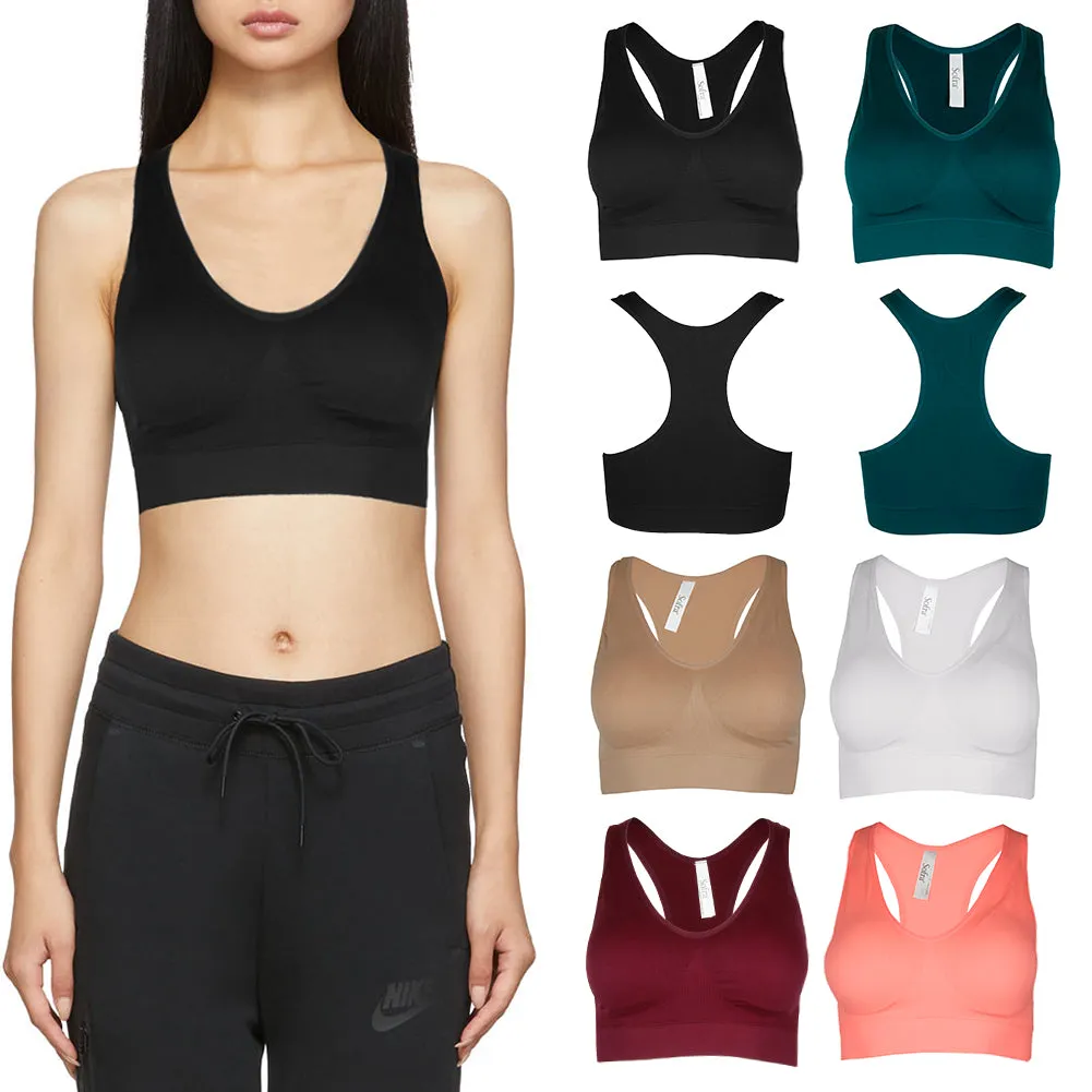 Sofra Ladies Seamless 3 or 6 Pack Racerback Sports Bras Assortment No Size