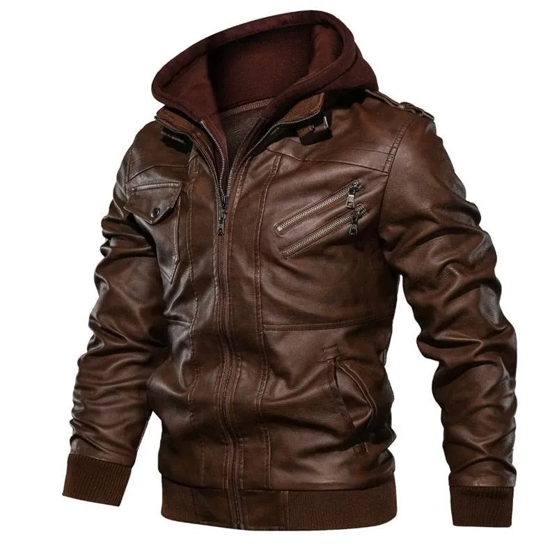 TOL Men's Detachable Hood Motorcycle Winter Jacket
