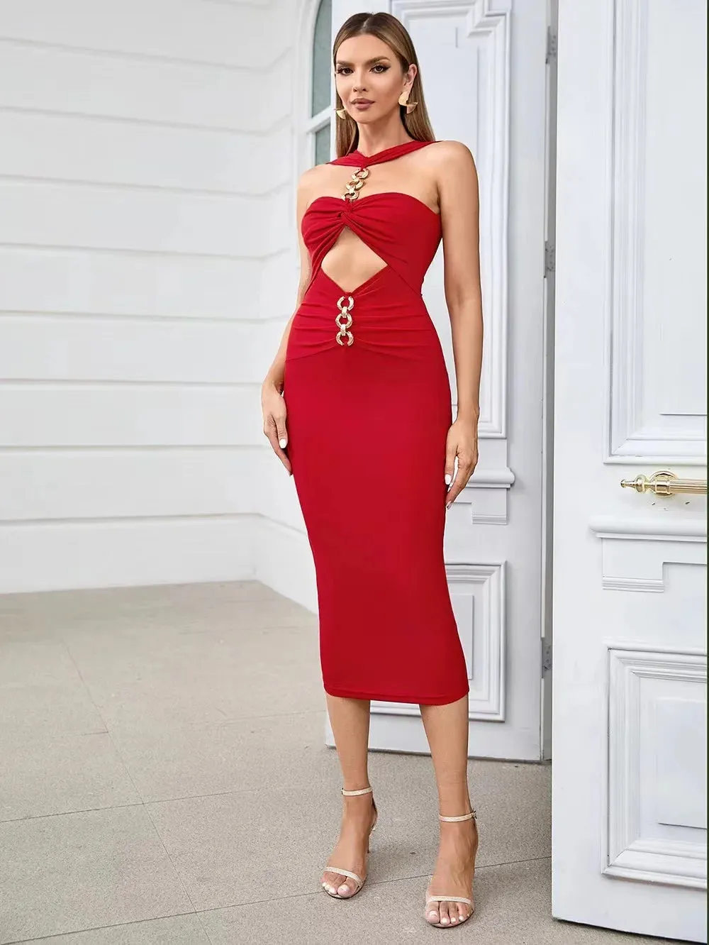 Trend4us Women’s Cutout Halter Modern Evening Dress