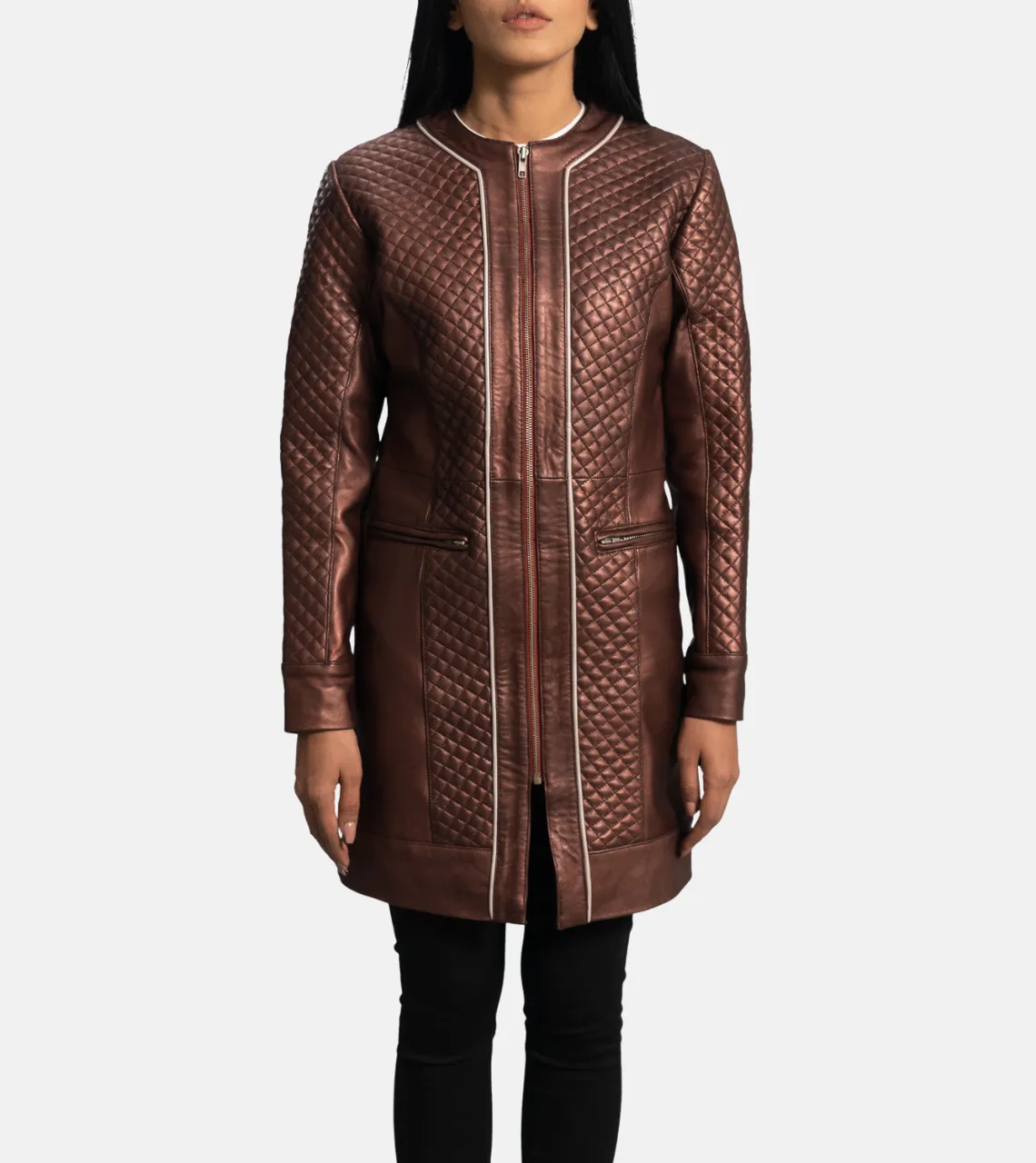 Trudy Lane Quilted Maroon Women's Leather Coat