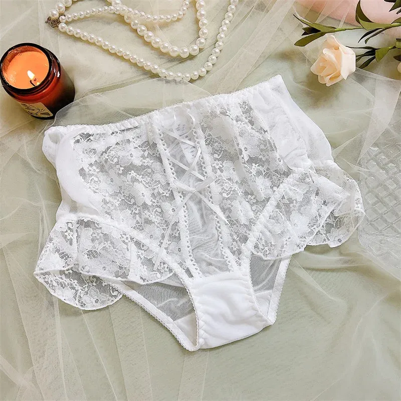 Vevesc Mid Rise Sexy Lace Panties Perspective Briefs Transparent Lace Bow Panties Sexy Breathable Lingerie Patch Underwear