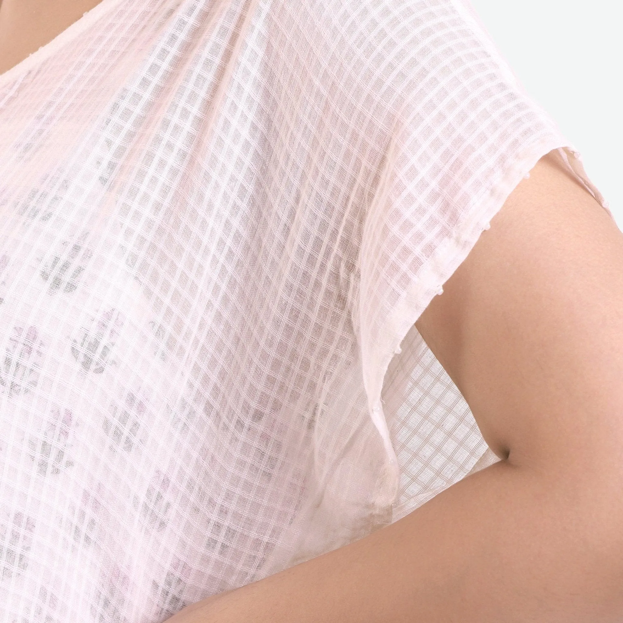 White Checks Hand Beaded Cotton Maxi Gathered Dress