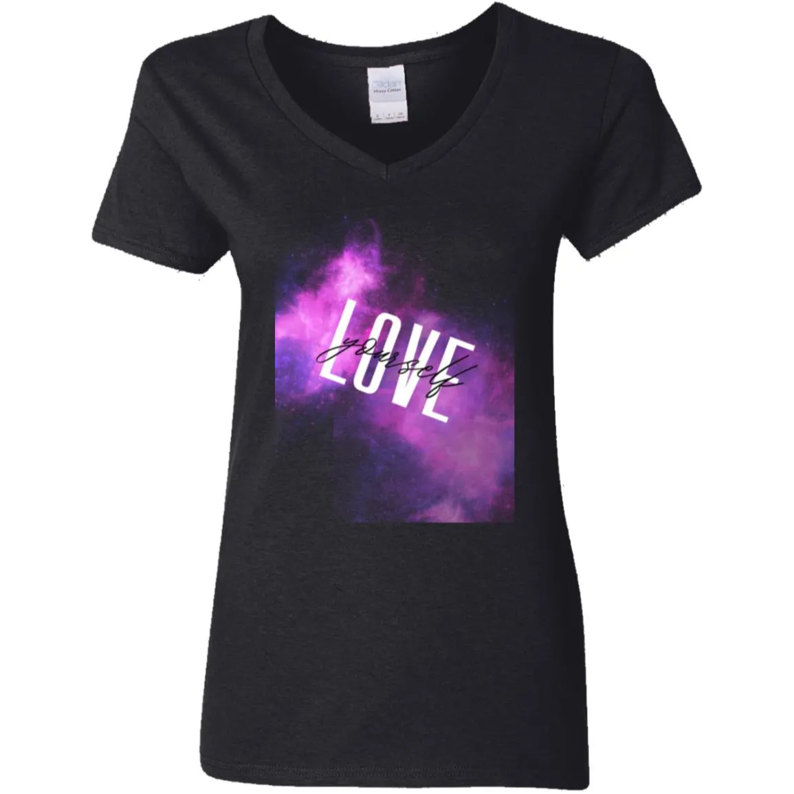 White Love yourself G500VL Ladies' 5.3 oz. V-Neck T-Shirt