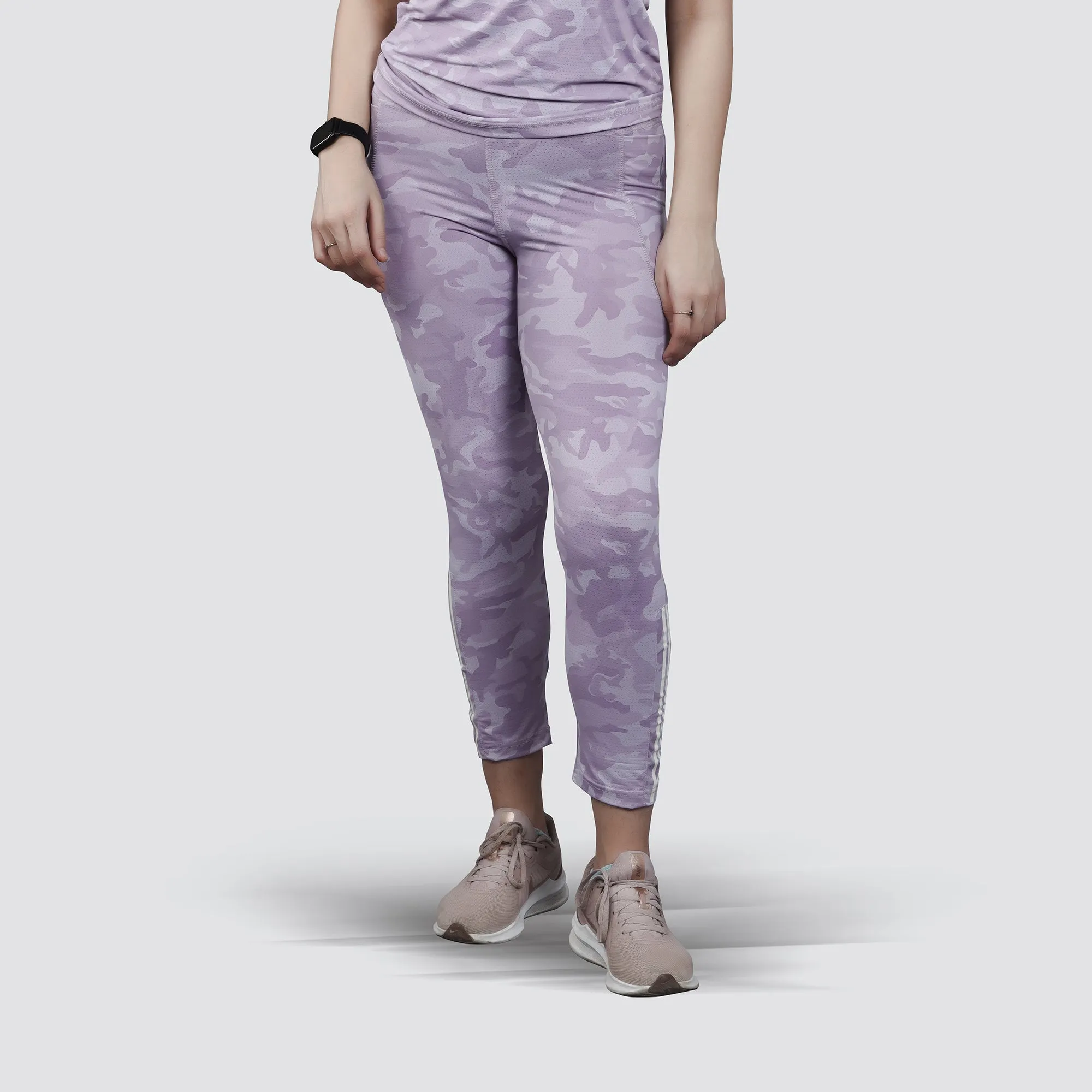 Women's Camo Workout Pants, High-Waisted Stretchable Yoga Leggings - Purple