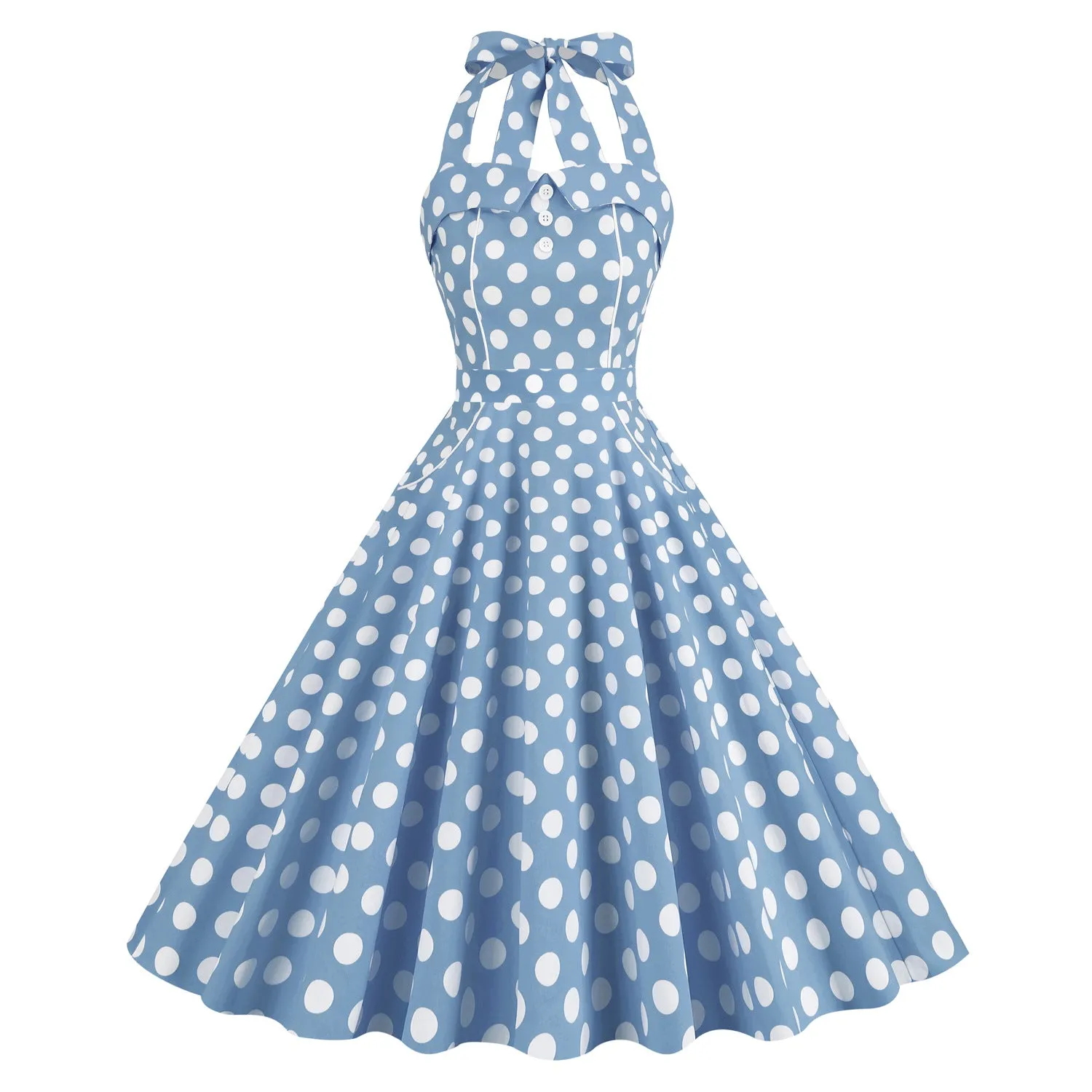 Women's Dress Sleeveless Retro Contrasting Color Polka Dot Neck Performance Suit Lace-up A-Line Dresses