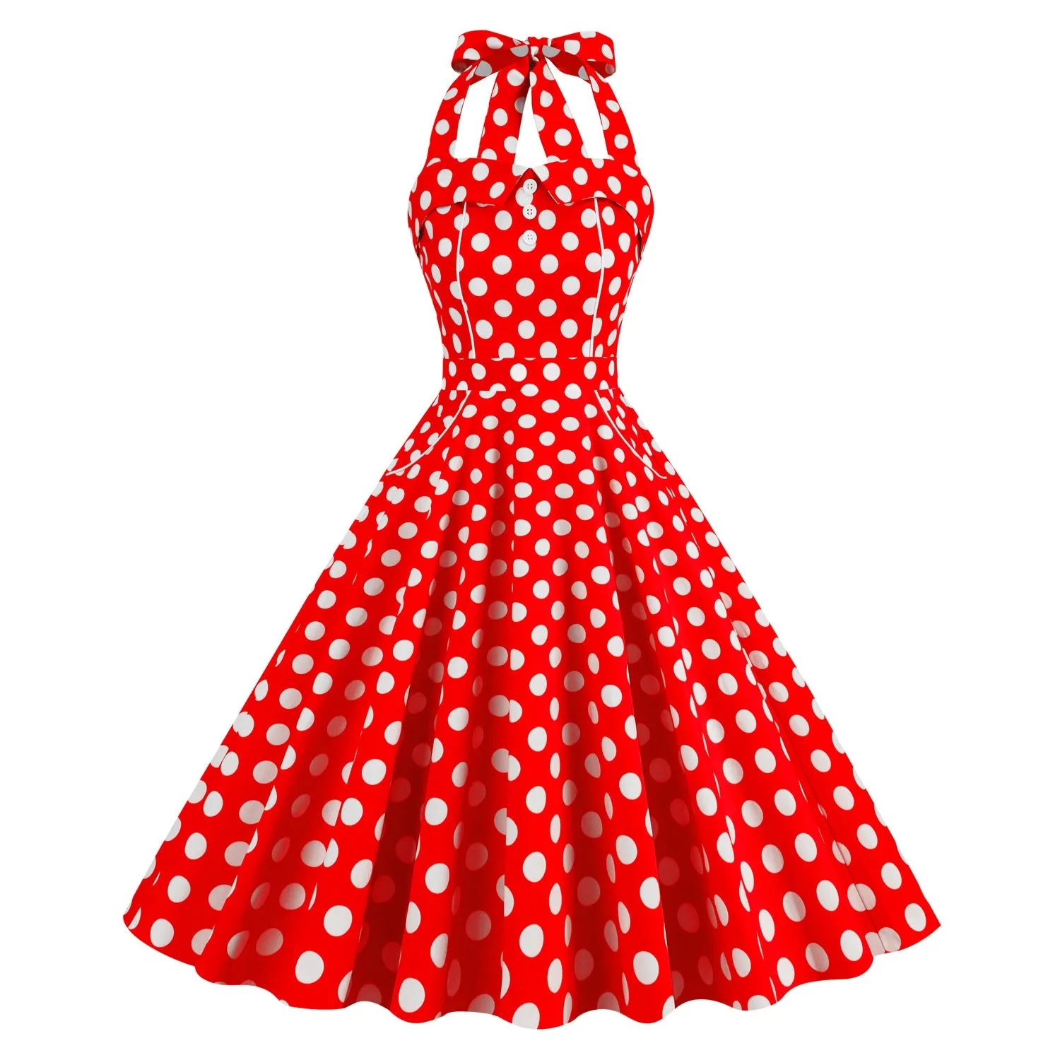 Women's Dress Sleeveless Retro Contrasting Color Polka Dot Neck Performance Suit Lace-up A-Line Dresses